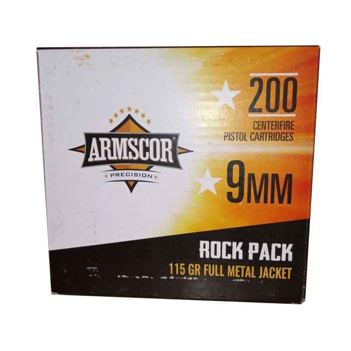 Armscor 9mm Pistol Ammo - 115 Grain | Full Metal Jacket | Rock Pack